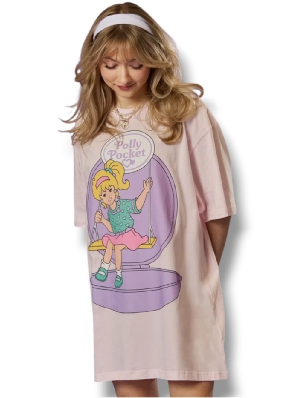 Cakeworthy Women’s Mattel Polly Pocket Vintage 90’s T-Shirt Dress Baby Pink NWT